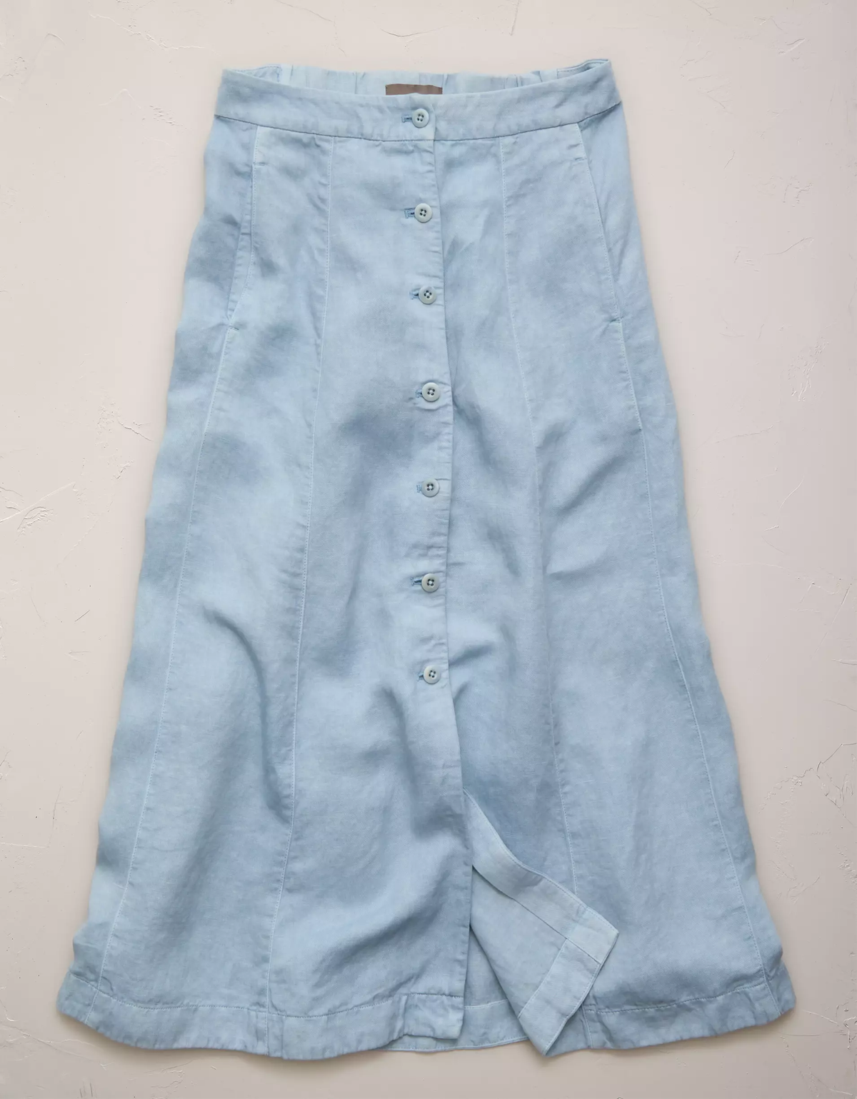 Light Blue Linen-Lyocell Blend Full Front Button Elegant Drape Maxi Skirt